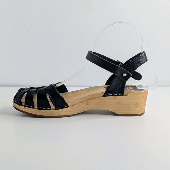 Swedish Hasbeens Shoes Cross Strap Debutant Womens EU 37 Black Leather Sandals - Picture 7 of 16